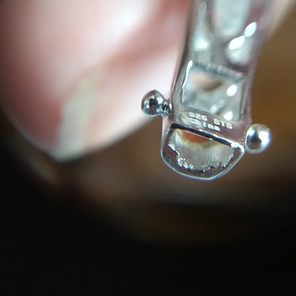 Green and clear gemstone sterling silver 925 bracelet hinged bangle - Picture 7 of 12